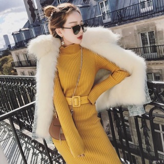 Váy len ôm kèm thắt lưng chất đẹp