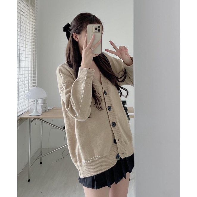ÁO KHOÁC CADIGAN VIỀN CHỈ NỔI TAG DA NGỰC MÀU NUDE SIÊU XINH