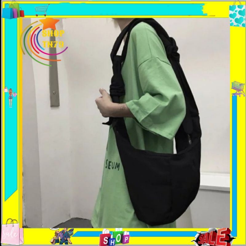 Túi tote canvas đeo chéo giá rẻ trơn vải mềm phong cách Hàn Quốc đi học SHOP TN79 CB-08