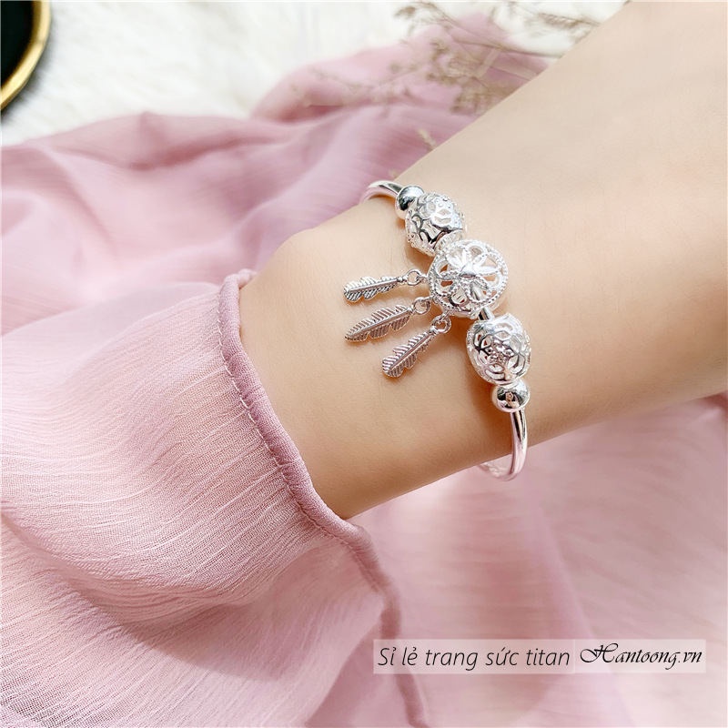Vòng tay nữ mạ bạc ý phong cách pandor dễ thương thiết kế có thể điều chỉnh kích cỡ thời trang tinh tế