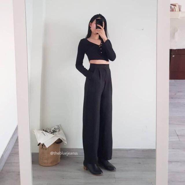 Quần culottes tím và đen suông dài 100cm ❤️