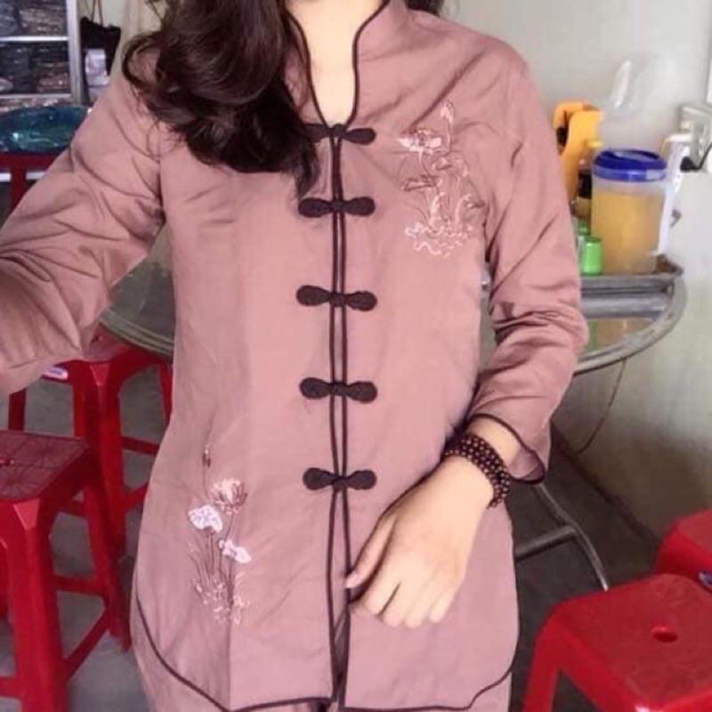 Đồ lam đi chùa( cổ tàu kate thiêu hoa sen