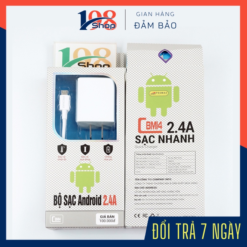 Bộ Sạc Nhanh Promax CBM14. 2.4A Micro Bảo hành chính hãng 12 tháng.