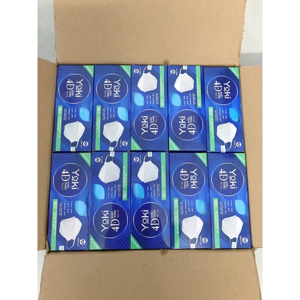 [Giá 1 cái 1.7k] Khẩu trang 4D YOKI Premium kháng khuẩn 1 hộp 10 cái màu xanh