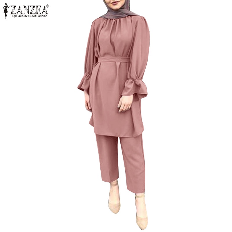 Set đồ Zanzea áo dài tay cổ tròn kèm quần dài lưng thun thời trang cho nữ