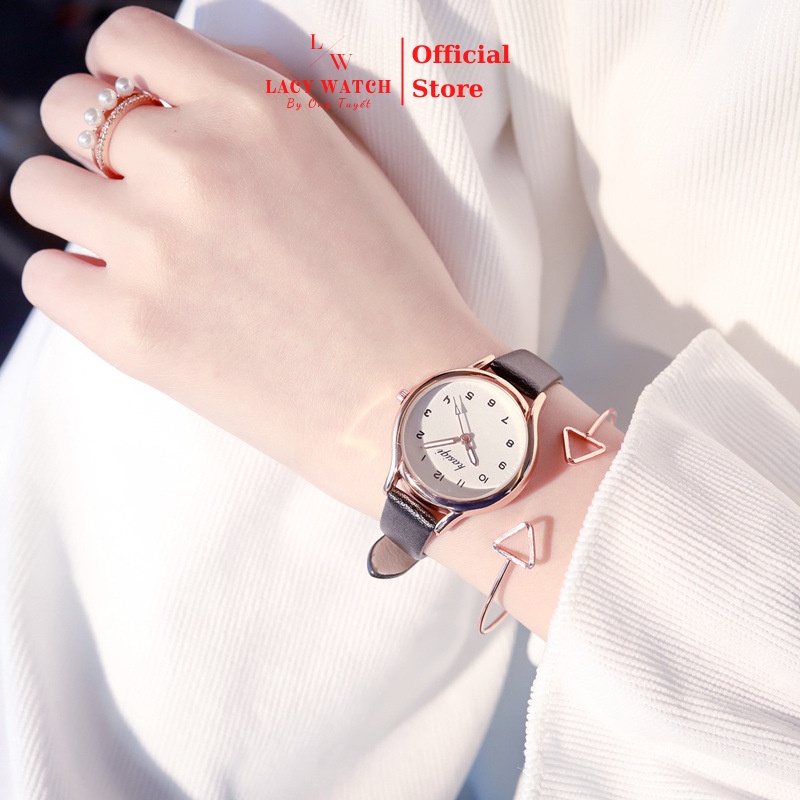 Đồng hồ nữ LaCy Watch đồng hồ đeo tay dây da mặt tròn cọc số Arabic đơn giản DHJI0003