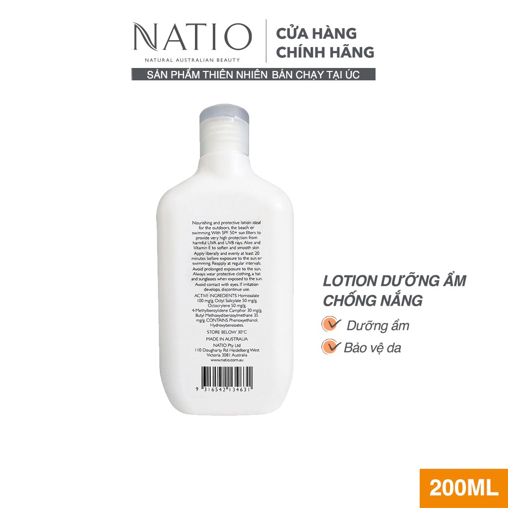 Lotion Dưỡng Ẩm Chống Nắng Natio Moisturising Sun Lotion SPF 50+ 200ml