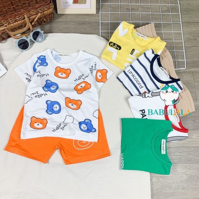 Đồ Bộ Minky Mom Cộc Tay Cho Bé Trai Bé Gái Vải Thun Lạnh-Set Bộ Tay Ngắn 1 2 3 4 5 6 Tuổi Babulala CT24