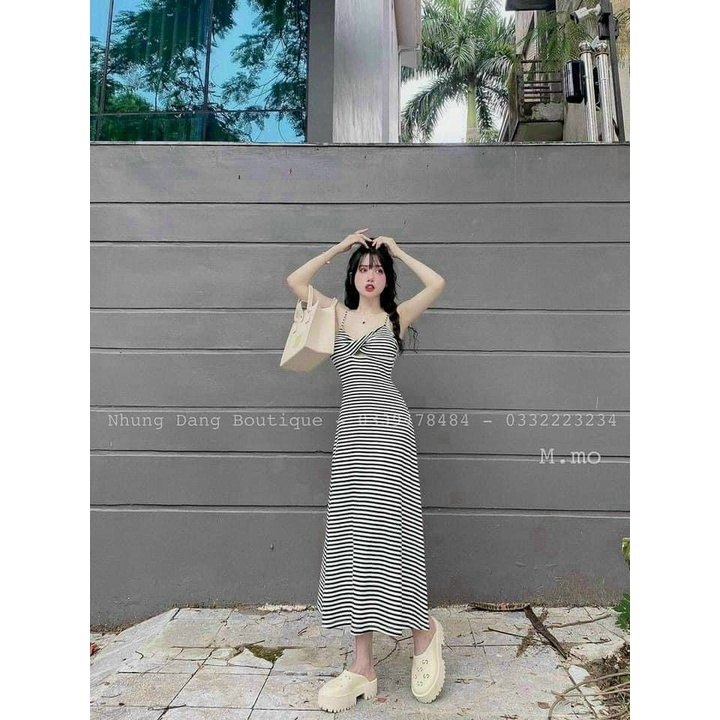 [11.11 Sale Freeship] Đầm hai dây dáng xoè dài xoắn ngực ,đi chơi dạo phố sexy quyến rũ dx