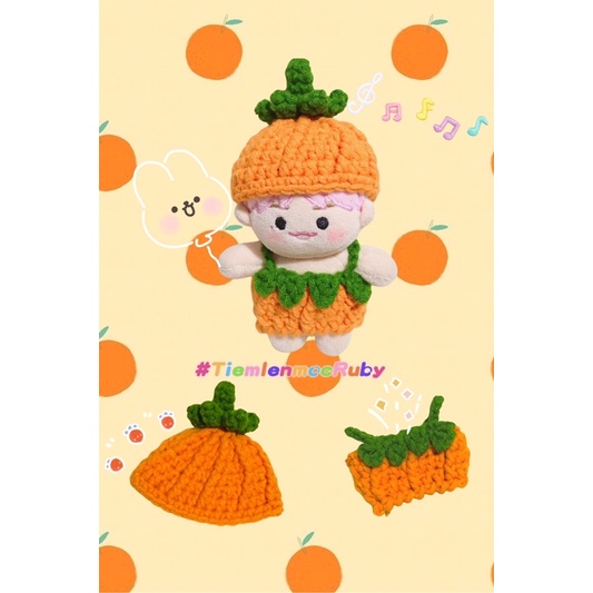 Set mũ +đầm cam cho doll 10,15,20cm