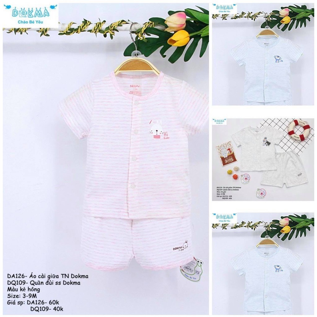 [Xả hàng] Bộ cài giữa tay ngắn bé trai/gái Dokma (Sz 3-9m)