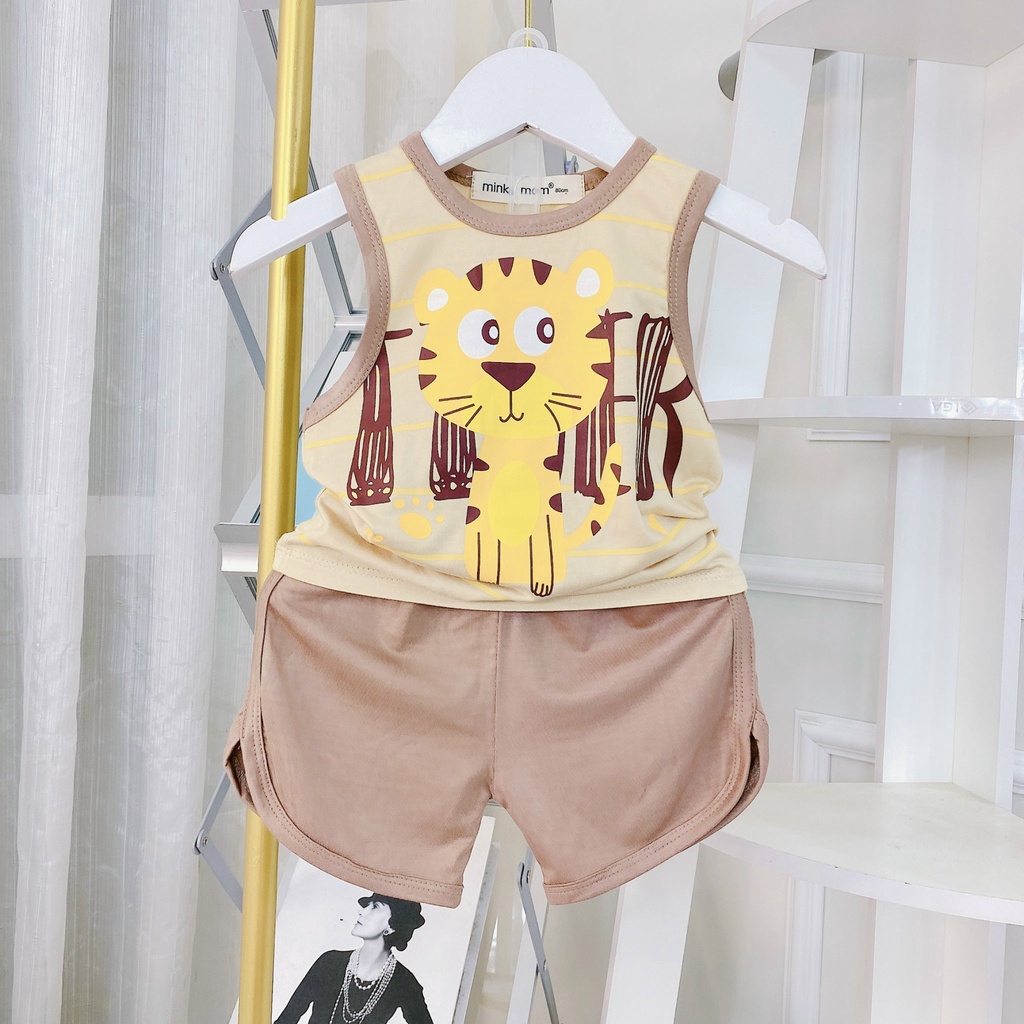 Bộ ba lỗ  thun lạnh minky cho bé in hinh kute thoáng mát