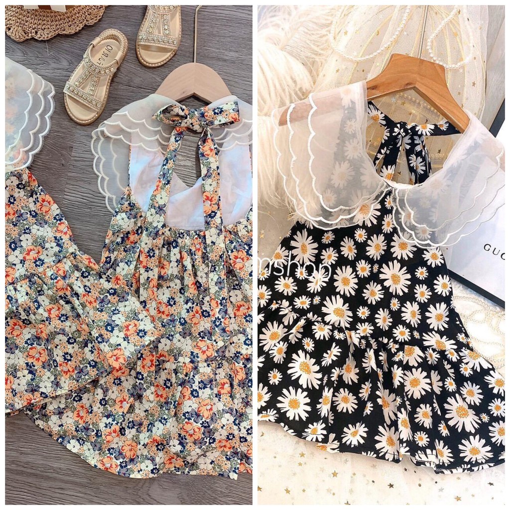 Váy hoa cổ ren 3 tầng