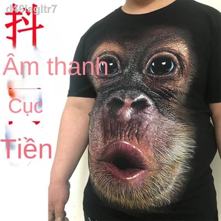 ☢ 3D cá tính ba chiều hài hước động vật khỉ đười ươi nam ngắn tay buồn cười cộng với kích thước áo phông béo