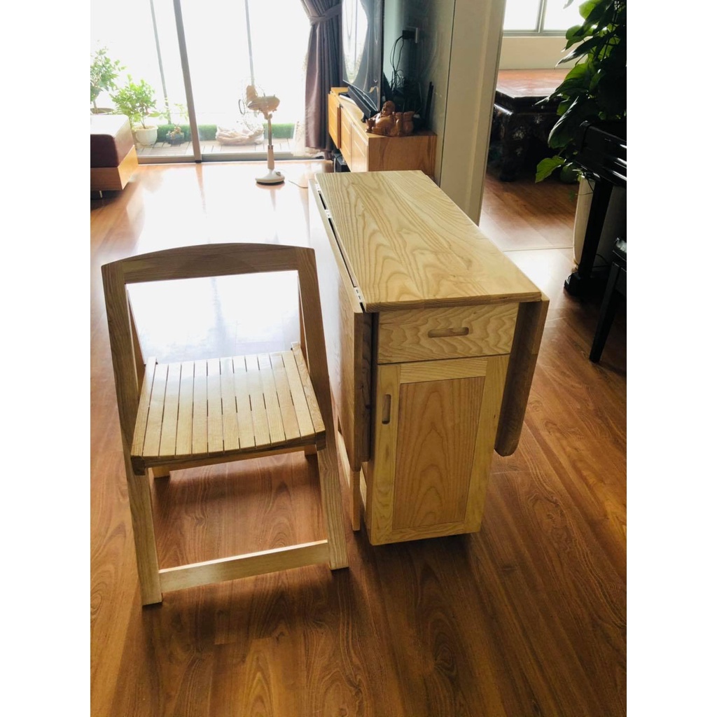 (Freeship Hà Nội)(ảnh thật) BÀN ĂN THÔNG MINH GỖ SỒI TỰ NHIÊN - BỘ 4 GHẾ