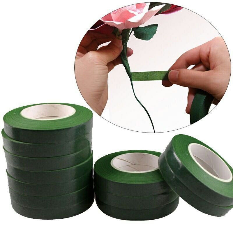 (Cuộn 27m)Băng dính sáp,keo sáp quấn quanh,băng dính cuốn cành hoa giả,ruy băng giấy nhàu nguyên liệu làm đồ thủ công