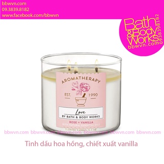 Nến thơm Bath and Body Works LOVE Rose Vanilla 3 bấc