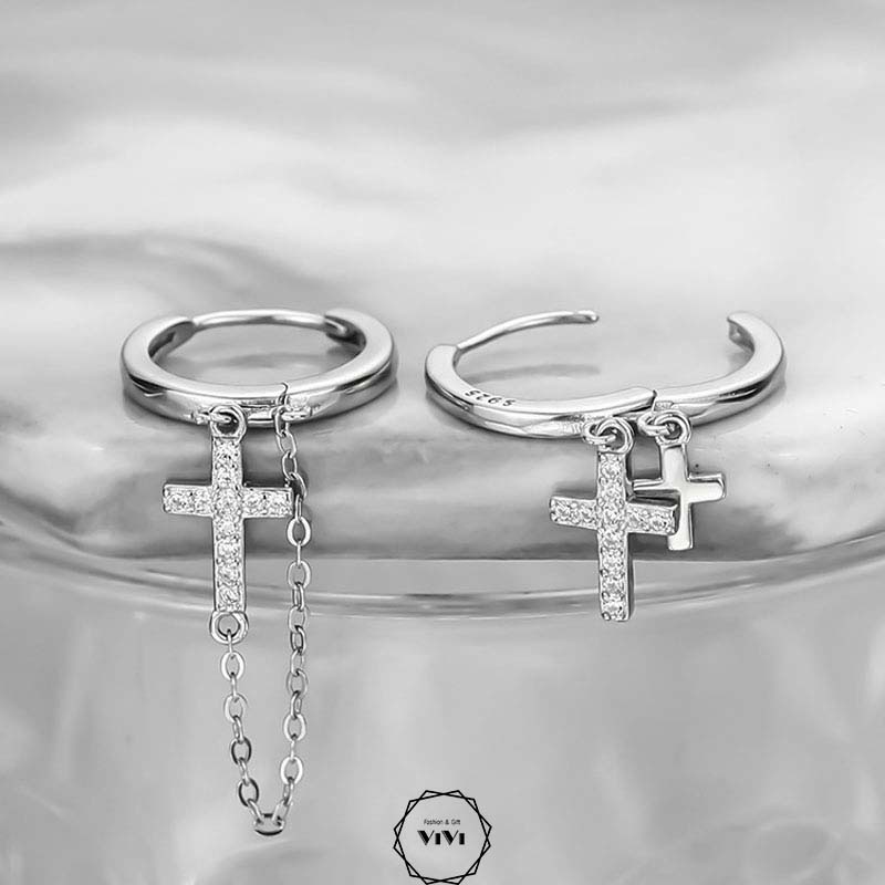 Bông tai bạc nam Thánh Giá Crucifix – khuyên tai bạc ViVi_Gift