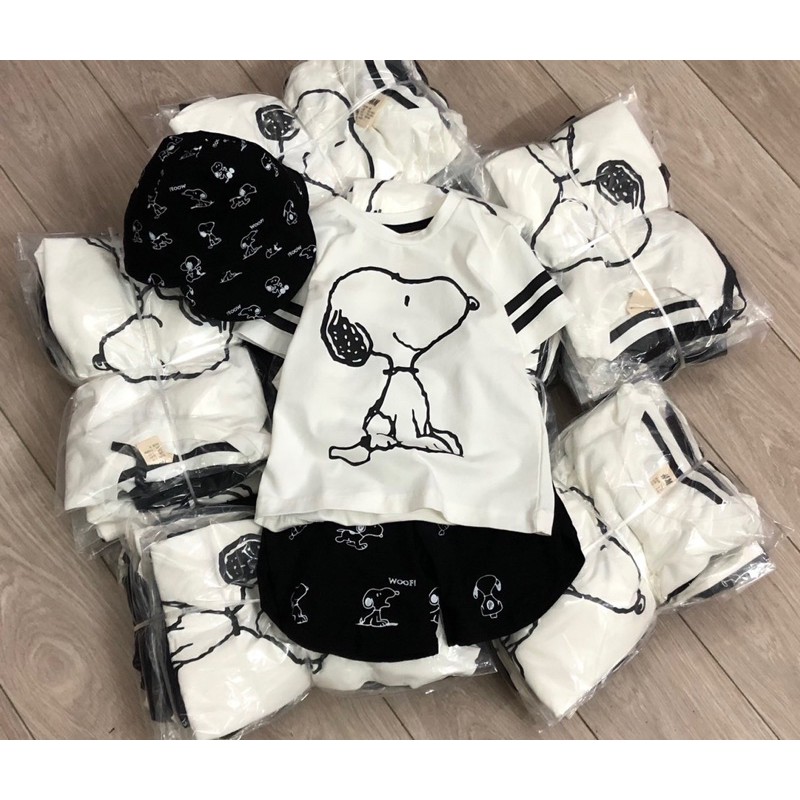 [FS + Hoàn 25% Xu] Bộ Cộc Tay Cho Bé Kèm Mũ Cún Snoopy