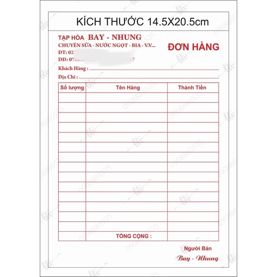 HOÁ ĐƠN BÁN LẺ ĐẶT IN THEO YÊU CẦU-Size 14.5x20.5cm (A5)