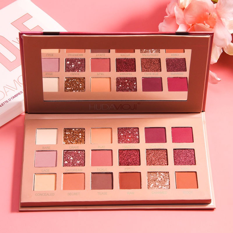 >Bảng Phấn Mắt Bóng Lưu vực The same super hot 18-color desert rose eyeshadow palette matte pearlescent student girl earth color beginner <