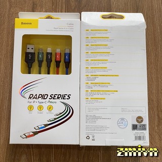 Dây cáp sạc Baseus 4 in 1 Type-C, 2 Lighning, Micro USB, cho iPhone/ iPad