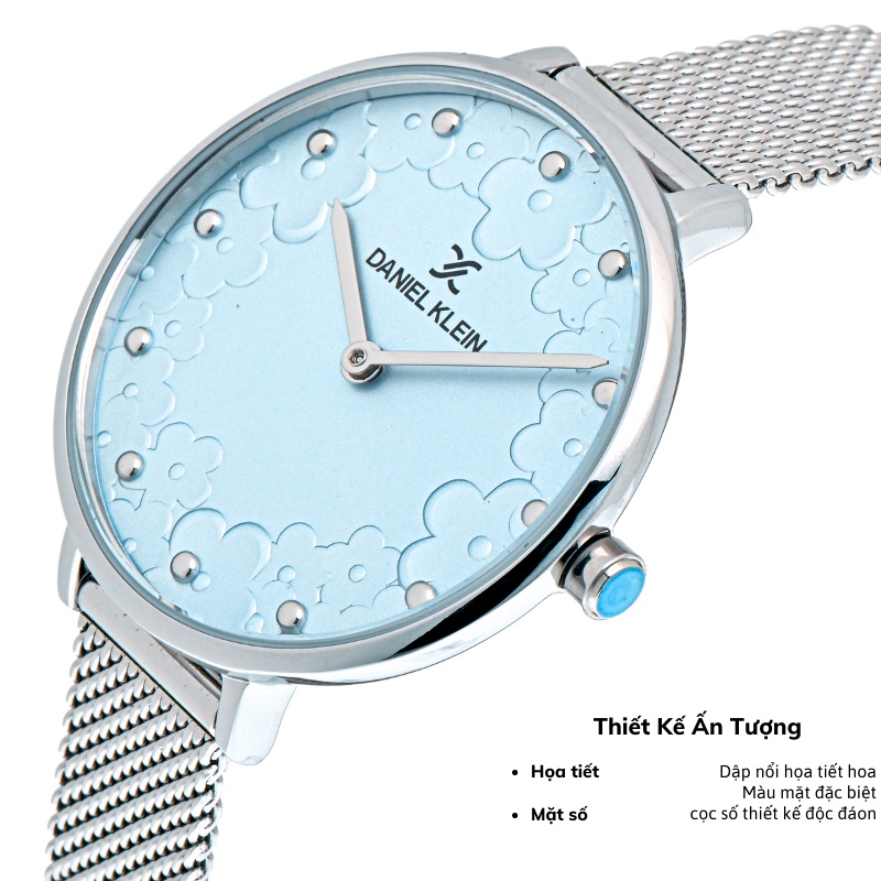 Đồng hồ nữ Daniel Klein Watch DK.1.12777 mặt nhỏ kính cứng chống xước, chống nước, dây thép đeo tay cao cấp chính hãng