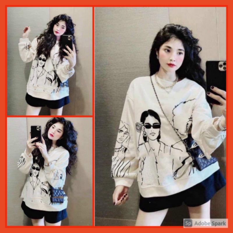 ÁO Nỉ Cô Gái In Hình Tay Bồng Nữ 🌸[FREESHIP]Sweater from rộng cá tính