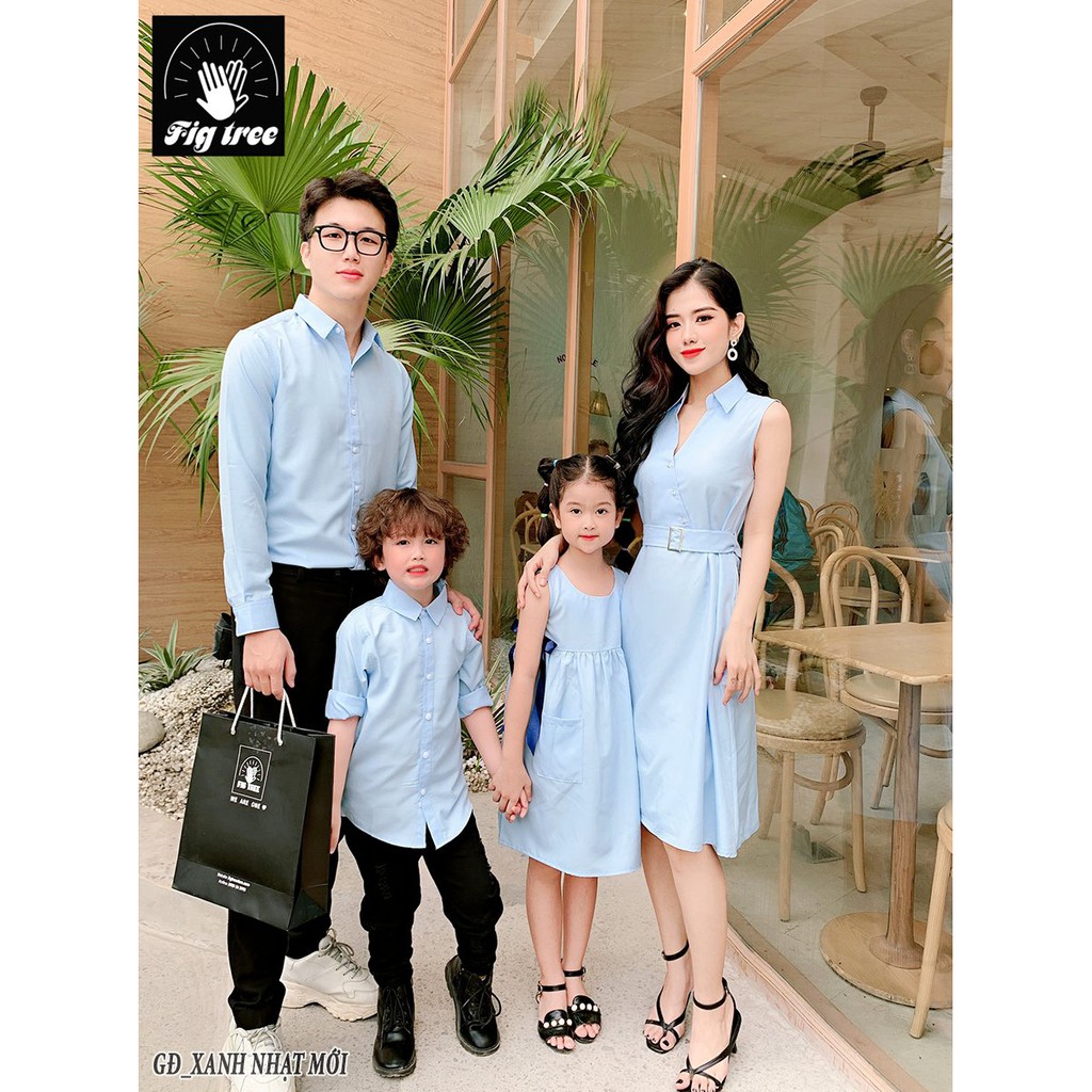 Áo váy gia đình màu xanh FIG TREE nhẹ nhàng (mã xanh new)