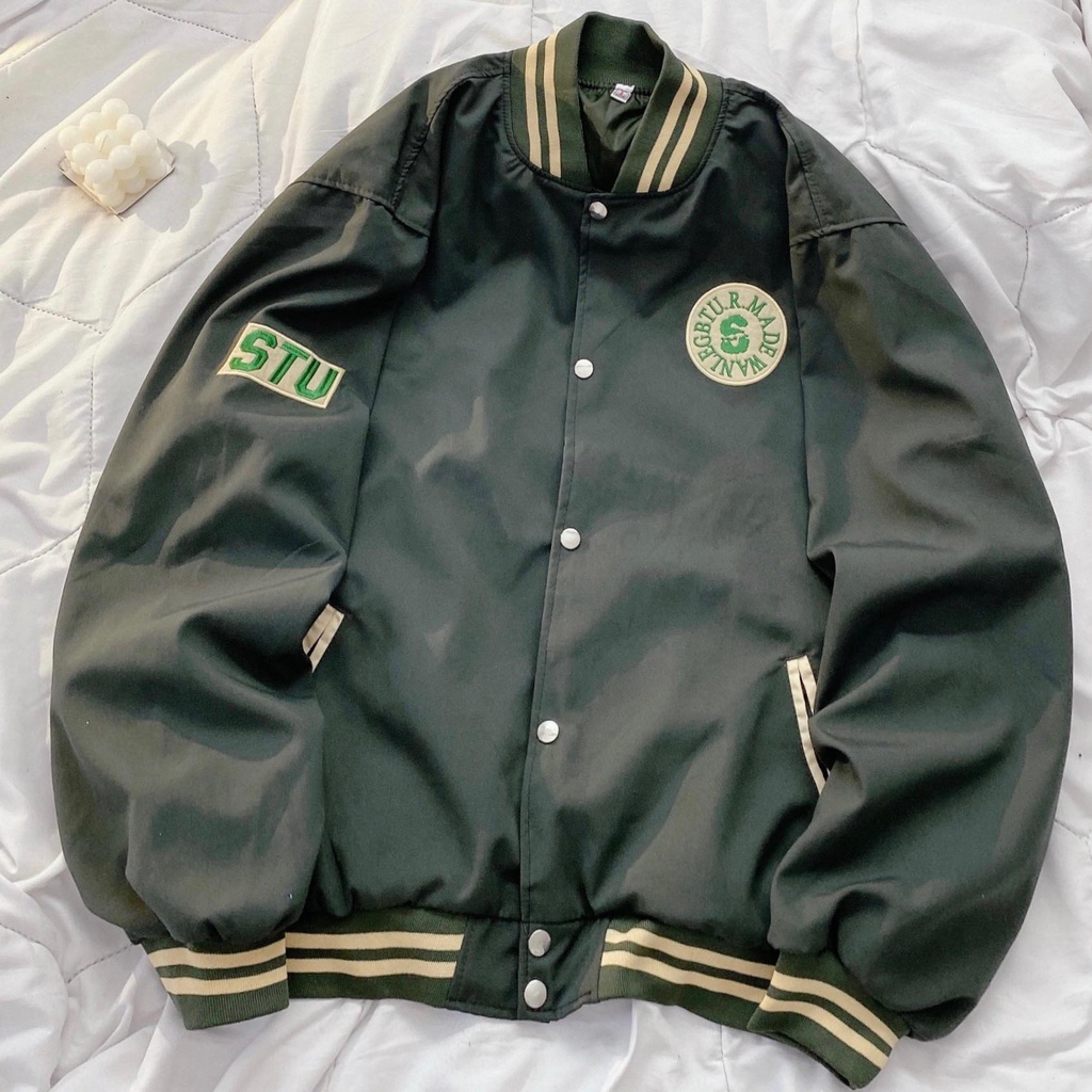 [sẵn] Áo Bomber Jacket tay dài vải dù 2 lớp chữ STU (ảnh thật tại shop) Tanazi Closet