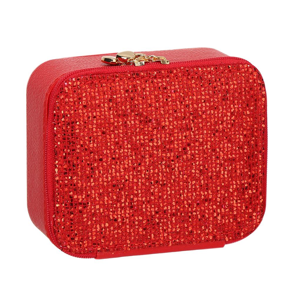 Túi Đựng Trang Sức Bằng Da PU Đính Kim Tuyến Lấp Lánh Cài Khóa Kéo Cho Nữ