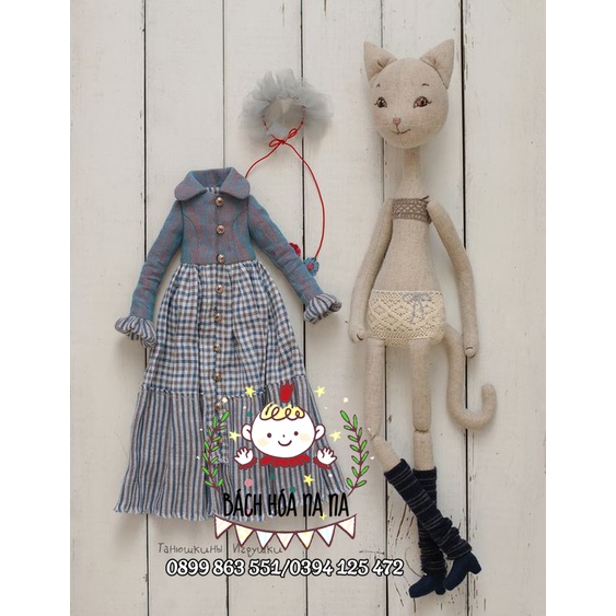 Bộ Kit tự thêu DIY búp bê CÔ MÈO XINH ĐẸP- thú nhồi bông tự làm, búp bê hộ mệnh - Handmade Nana Shop
