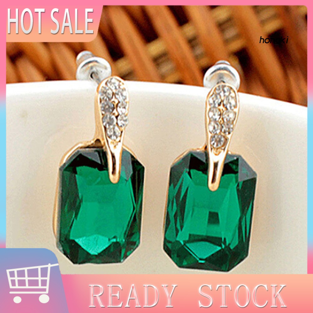 Khuyên tai đính đá hình chữ nhật lấp lánh thanh lịch cho nữ