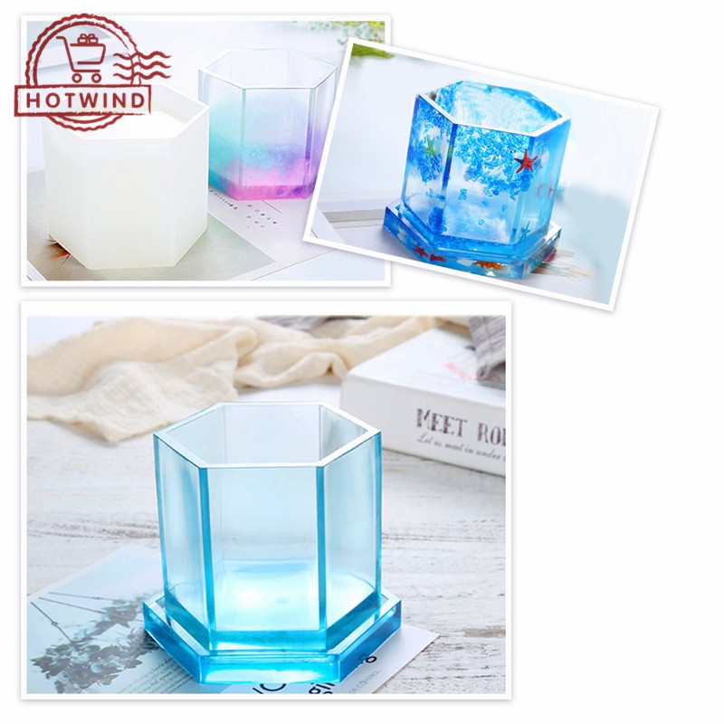 HW DIY Cube Resin Silicone Mold Flower Pot Pen Holder Mould
