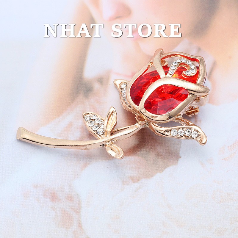 Cài áo hoa hồng cao cấp, ghim cài đính đá Nhat Store