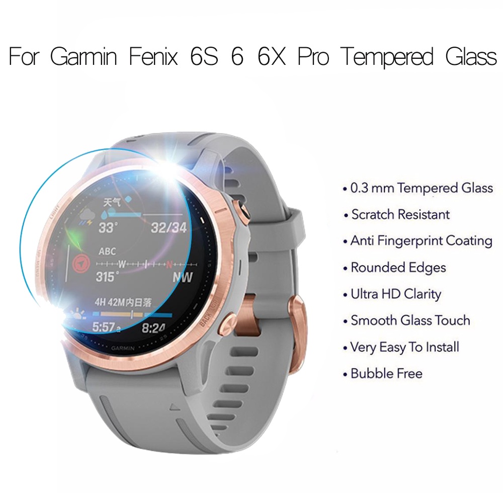 Set 2 kính cường lực siêu trong suốt bảo vệ màn hình cho đồng hồ thông minh Garmin Fenix 5 5s 6S 6X 6