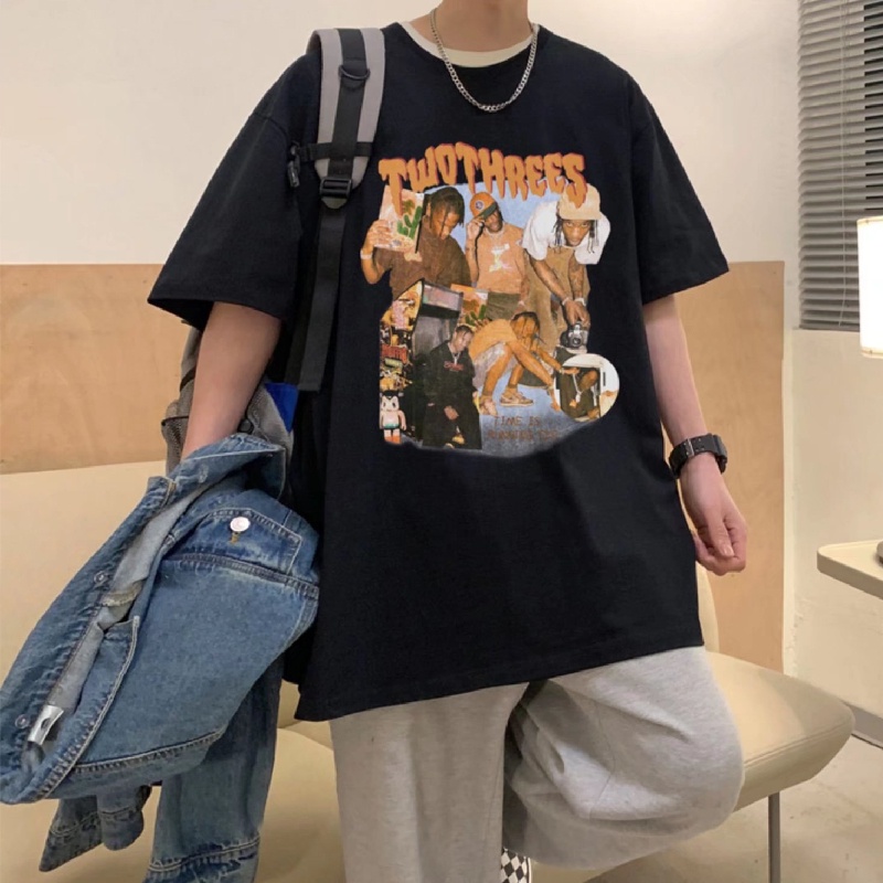 Áo Thun Mùa Hè Dáng Rộng In Chữ Phong Cách Hip Hop Hàn Quốc Cho Nam Giới Có size M-5XL