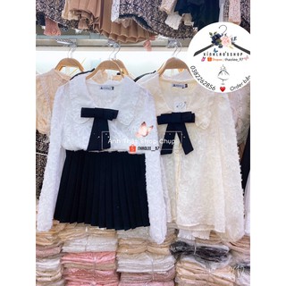 Áo sơmi lông cổ nơ( kèm ảnh thật shop chụp)
