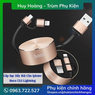 Cáp sạc dây rút hoco u23 2 trong 1 cho lightning + micro - chính hãng dành cho điện thoại androi, iphone, ipad