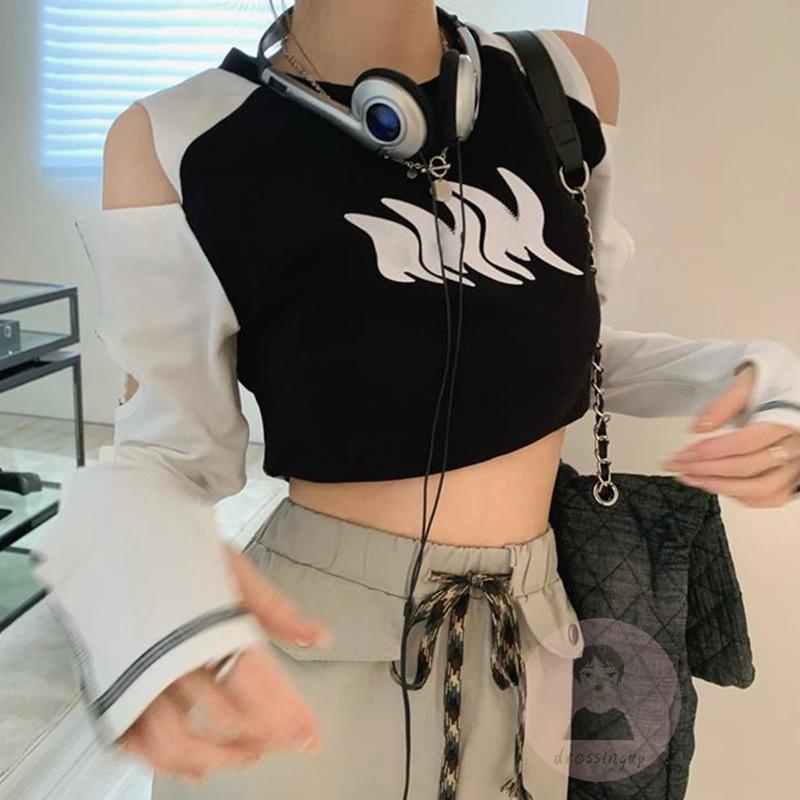 Áo Thun Tay Dài Cổ Thuyền Màu Sắc Tương Phản Size S / M / L