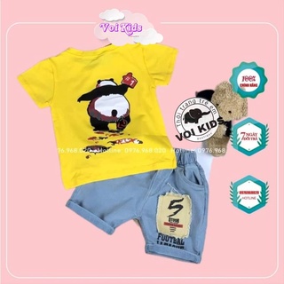 Đồ bộ cộc tay cho bé  - SET GẤU TRÚC [GT] - Áo chất Cotton phối quần Jean mềm mặc cực mát cho bé từ 9-25kg