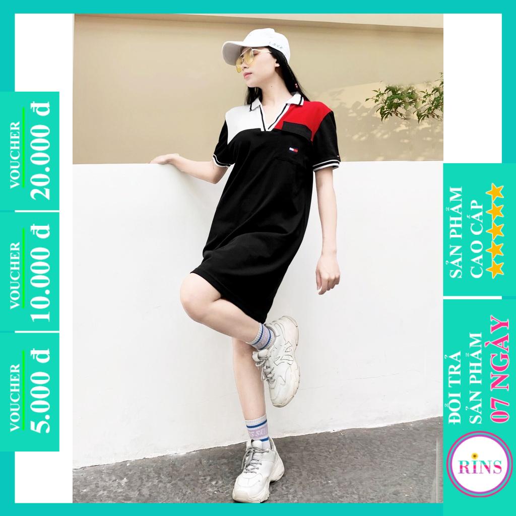 Đầm Thun Suông Cổ Trụ Váy Suông Dáng Dài Có Cổ họa tiết Tommy (Hàng Xuất Khẩu Dư Xịn) - COTTON CÁ SẤU 100%