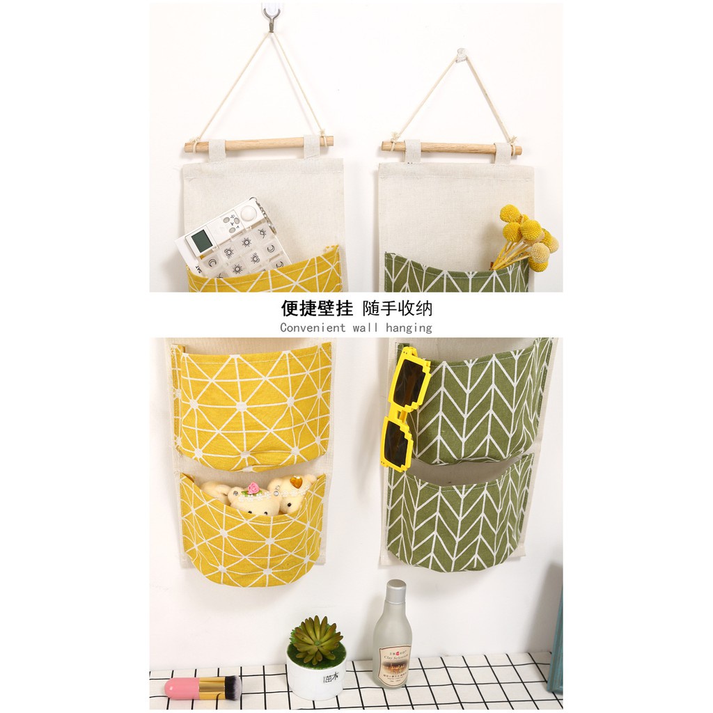 Túi Vải Treo Tường 3 Ngăn decor Lúa Mạch - Giỏ Đựng Đồ Nhiều Ngăn Trang Trí