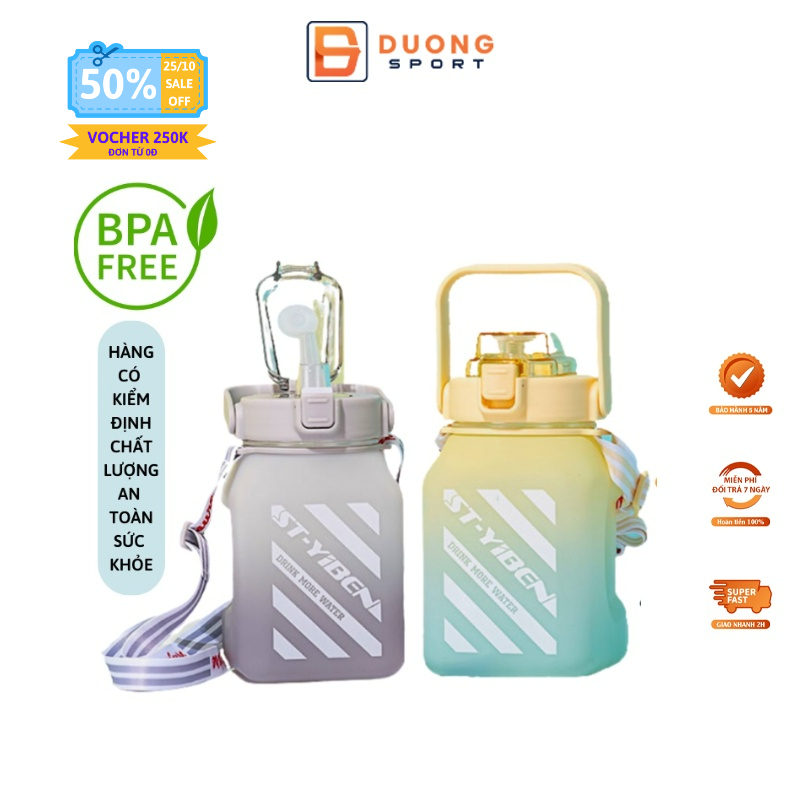 Bình Nước Pastel Siêu Đẹp 1.5 Lít Có Vạch Chia Mực Nước Phong Cách Thể Thao Tặng Sticker