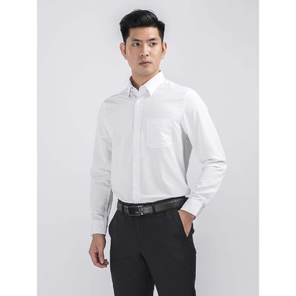 Áo Sơ Mi Nam Tay Dài Aristino ALS18107 Màu Trắng Kiểu Dáng Regular Fit Chất Liệu Sợi Sồi