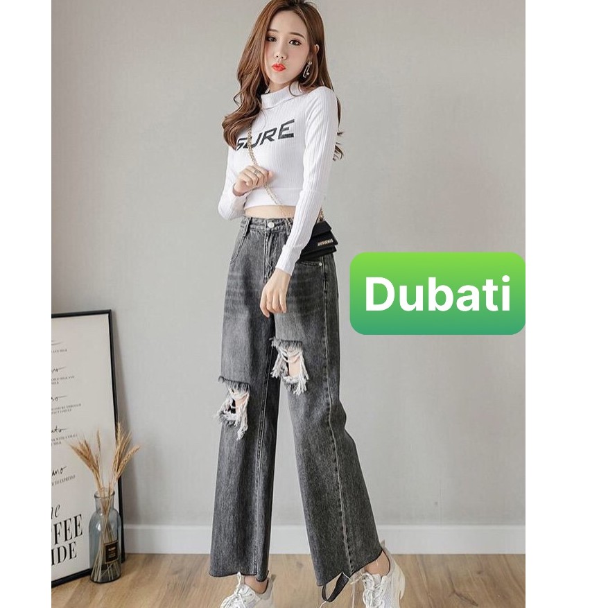 QUẦN BAGGY NÂNG MÔNG ỐNG SUÔNG RỘNG, CẠP RÁCH LƯNG CAO NHẬT BẢN - CAO CẤP- XÁM D102- DUBATI FASHION