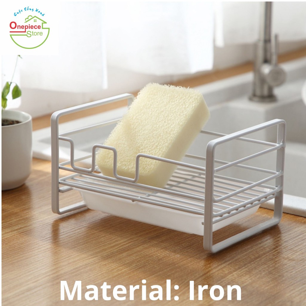 Kệ đựng giẻ rửa chén xà bông rửa tay sơn tĩnh điện màu trắng kèm khay hứng nước cao cấp