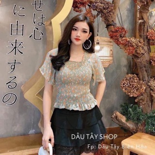 Áo hoa nhí bo thun tay phồng bigsize