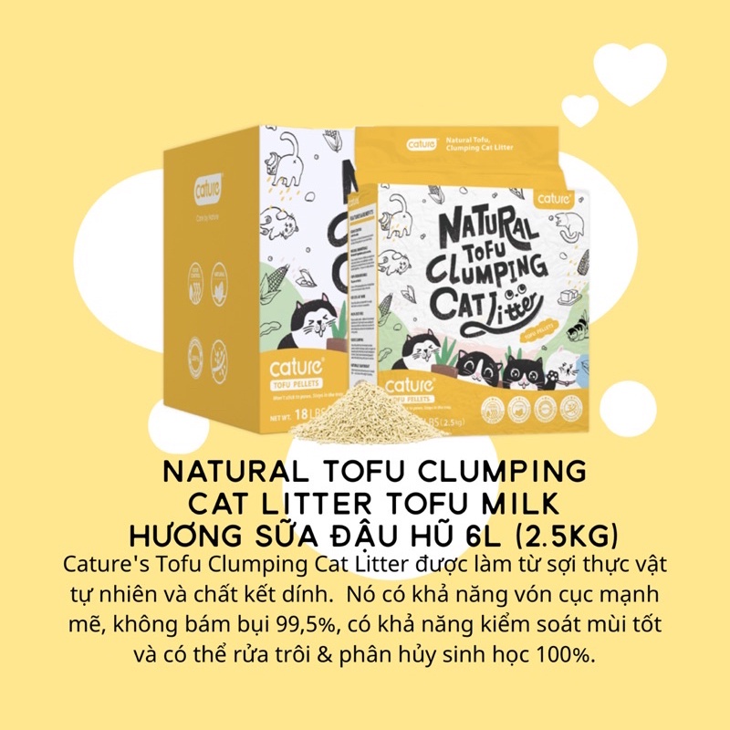 Cát Vệ Sinh Cho Mèo - Cát Gỗ, Cát Đậu Nành/Đậu Phụ Tofu CATURE (Túi 6L/2,4kg) - Khử Mùi, Vón Cục, Không Bết Đáy