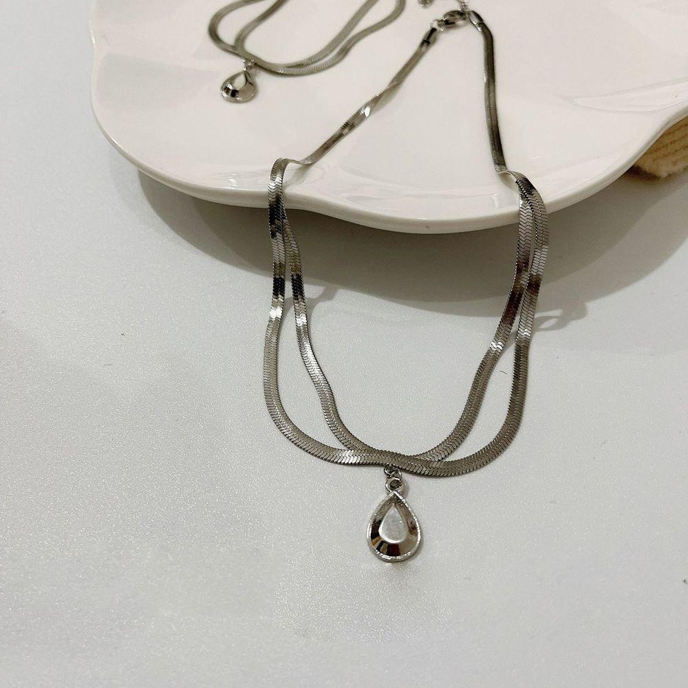 Vòng cổ Hai Lớp Bằng Thép Titan Mặt Hình Giọt Nước Phong Cách Punk Thời Trang Cho Nữ